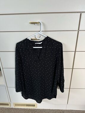 Lush Black Blouse with White Polka Dots XL Tunic length